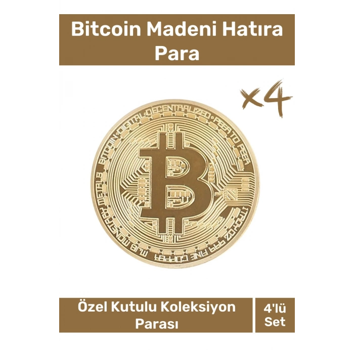 Özel Kutulu Hediyelik Kripto Hatıra Koleksiyon Bitcoin Madeni Para Altın Rengi 4lü Set