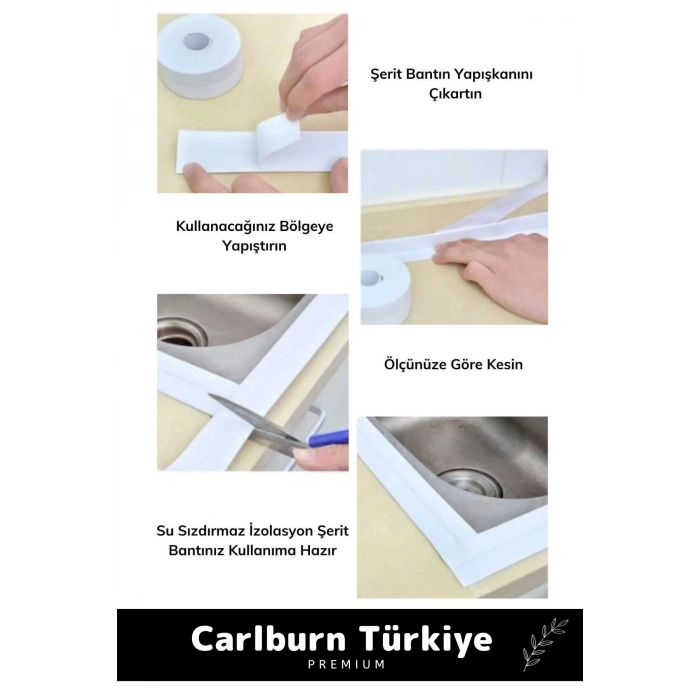 Premium Su Geçirmez Sızdırmaz Dayanıklı Lavabo Pvc Yağ Kenar Küf Önleyici 3.2m 3 Adet İzolasyon Bant