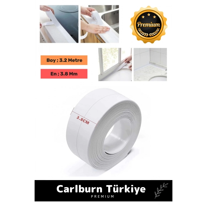 Premium Su Geçirmez Sızdırmaz Dayanıklı Lavabo Pvc Yağ Kenar Küf Önleyici 3.2m 4 Adet İzolasyon Bant