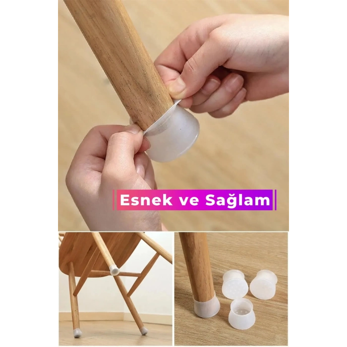 Premium Kaydırmaz Çizdirmez Mobilya Masa Sandalye Zemin Koruyucu Silikon Pabuç Ayak Kılıf 16 Adet