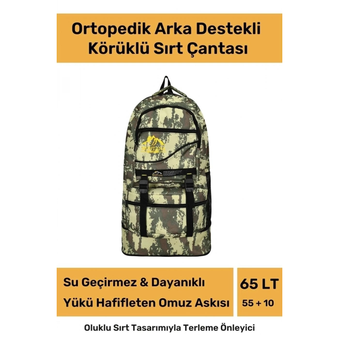 Ortopedik Su Geçirmez Konfor Modeli Fermuarlı Büyük Boy Çok Gözlü Bölmeli Kamp Outdoor Sırt Çantası