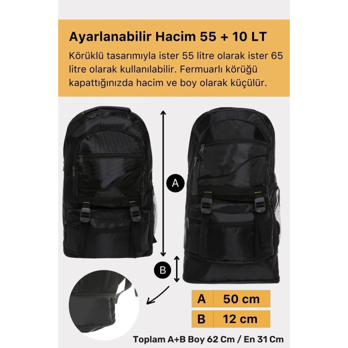 Ortopedik Su Geçirmez Konfor Modeli Fermuarlı Büyük Boy Çok Gözlü Bölmeli Kamp Outdoor Sırt Çantası