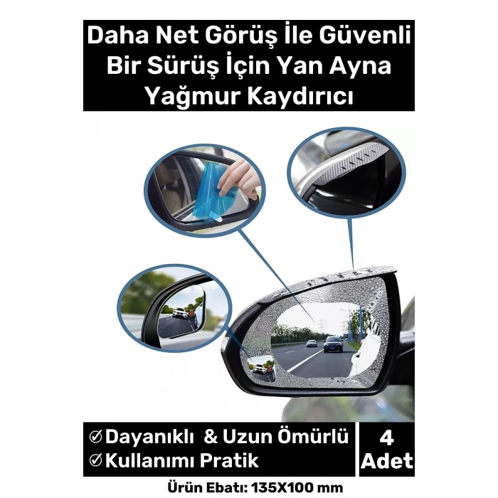 Özel Üretim Yağmur Kaydırıcı Film Araba Dış Yan Dikiz Aynası Filmi Buğu Önleyici Su Tutmaz 4 Adet