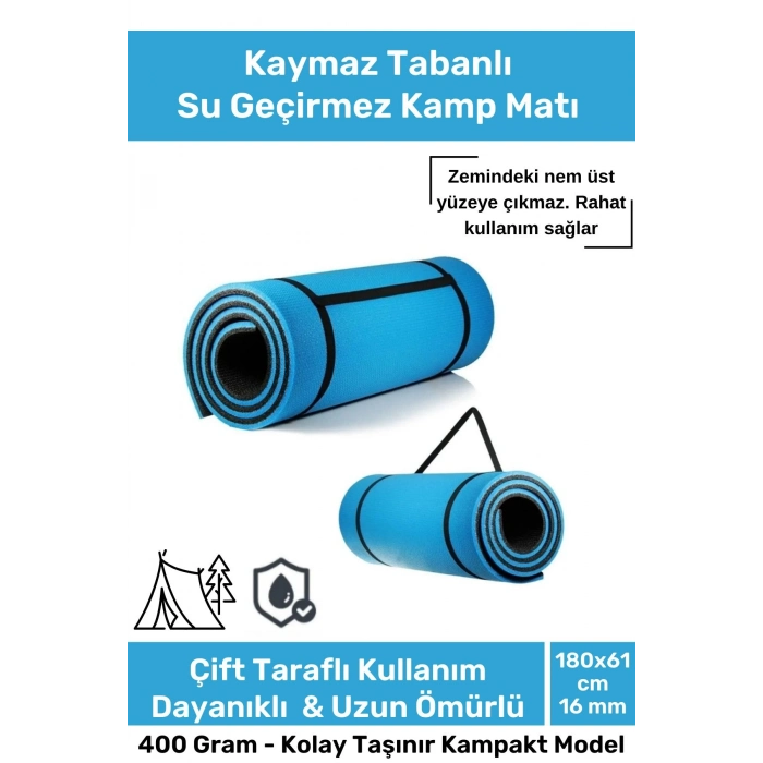 Premium Su Geçirmez Konforlu Taşıma Askılı Çift Taraflı Zemin Çadır Uyku Kamp Matı Yer Minderi 16 mm