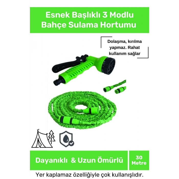 Özel Üretim Dolaşmaz Kırılmaz 7 Kademeli Uzayan Bahçe Sulama Araç Yıkama Tabancalı 30 Metre Hortum