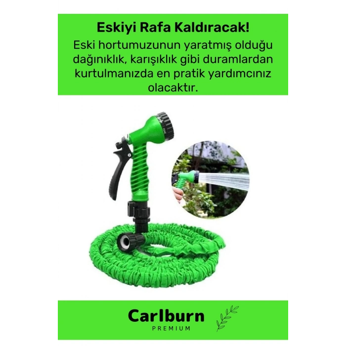 Özel Üretim Dolaşmaz Kırılmaz 7 Kademeli Uzayan Bahçe Sulama Araç Yıkama Tabancalı 30 Metre Hortum