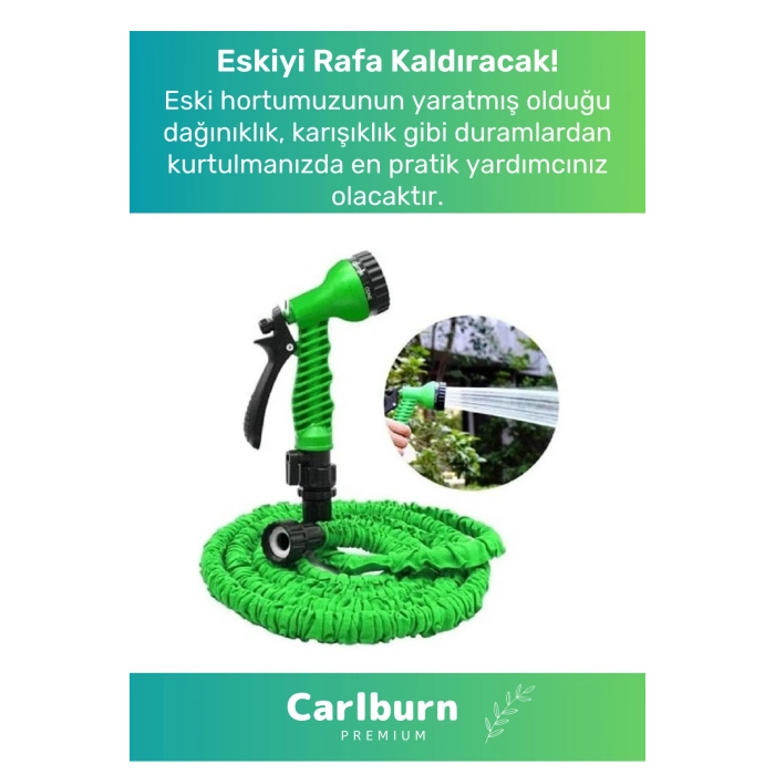 Özel Üretim Dolaşmaz Kırılmaz 7 Kademeli Uzayan Bahçe Sulama Araç Yıkama Tabancalı Hortumu 15 Metre