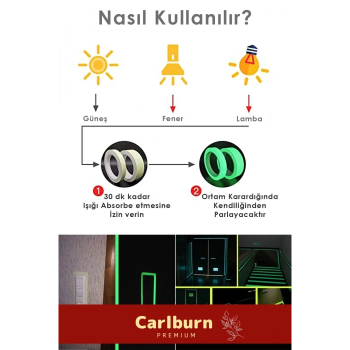 Karanlıkta Işık Veren Yansıyan 4 Metre Fosforlu Yeşil Şerit Bant Kendinden Yapışkanlı Reflektör Bant