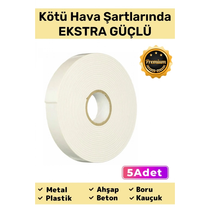 Süper Güçlü Uzun Ömürlü Kuvvetli Yapışkan Kolay Uygulanır İz Bırakmaz Çift Taraflı Köpük Bant 5 Adet