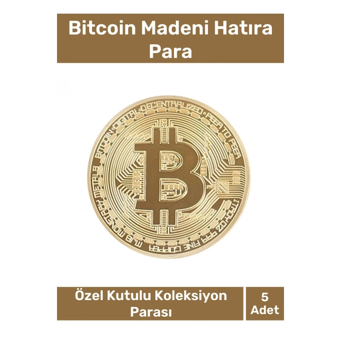 Özel Kutulu Hediyelik Kripto Hatıra Koleksiyon Bitcoin Madeni Para Altın Rengi 5li Set