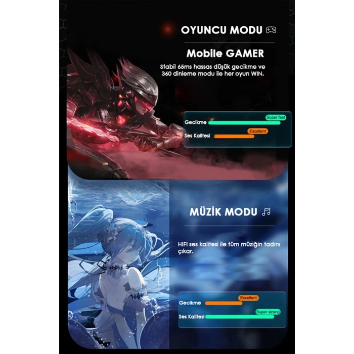 Özel RGB Işıklı K55 Tws Pro Extra Bass Mikrofonlu 3D Stereo Ses Bluetooth Kablosuz Oyuncu Kulaklık