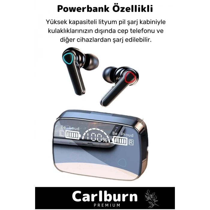 Dijital Göstergeli Powerbanklı M19 Gaming HD Hi-Fi Ses Dokunmatik 5.3 Mikrofonlu Kablosuz Kulaklık