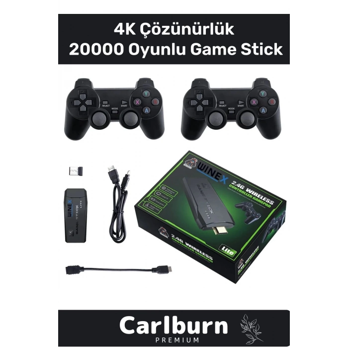 Özel Üretim 4K Çözünürlük 2.4g Uyumlu Kablosuz Çift Kol Atari Retro 20000 Oyunlu Game Stick Atari
