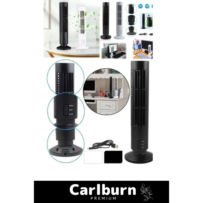 Premium Sessiz 2 Seviye Ayarlanabilir Soğutucu Şarjlı Taşınabilir Kule Tipi Usb Masaüstü Vantilatör