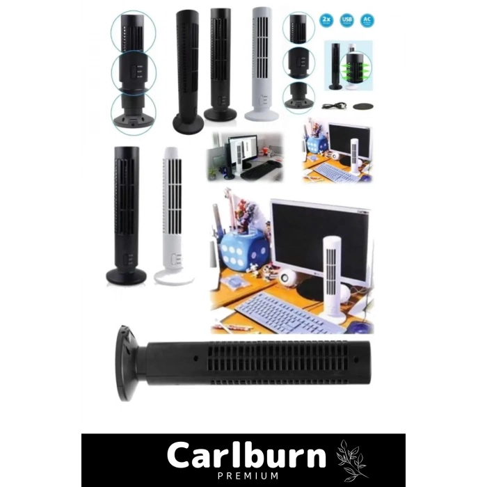 Premium Sessiz 2 Seviye Ayarlanabilir Soğutucu Şarjlı Taşınabilir Kule Tipi Usb Masaüstü Vantilatör