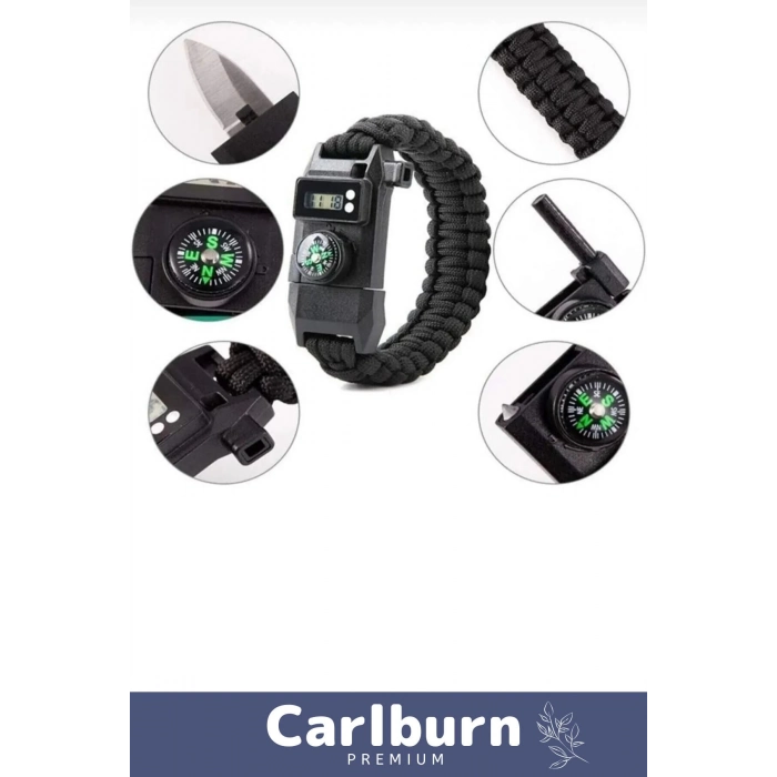 Özel Üretim Kiti Düdük Çakı Pusula Çakmaktaşı Paraşüt İpi Rahat Çok Amaçlı Hayatta Kalma Bilekliği