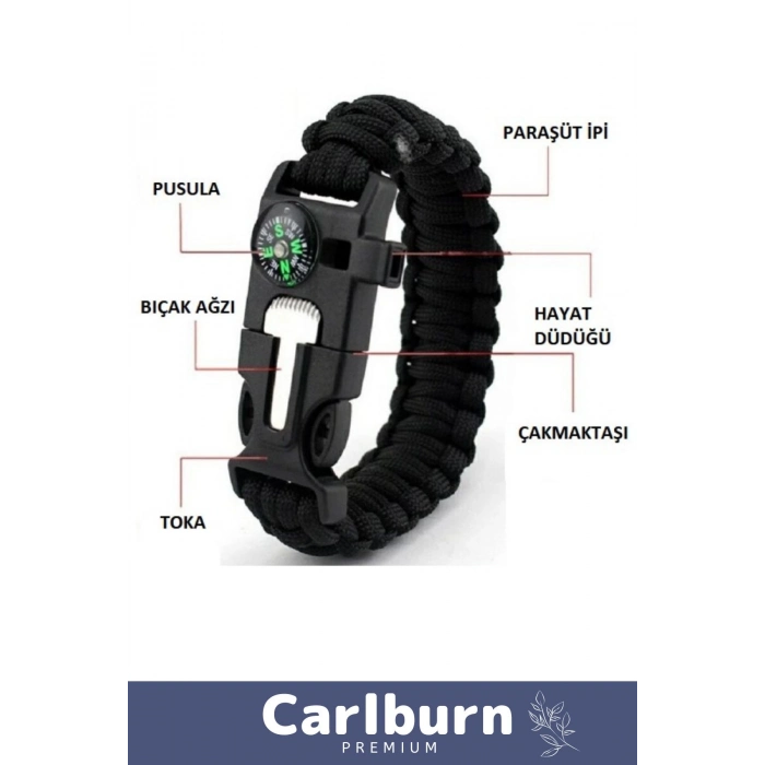 Özel Üretim Kiti Düdük Çakı Pusula Çakmaktaşı Paraşüt İpi Rahat Çok Amaçlı Hayatta Kalma Bilekliği