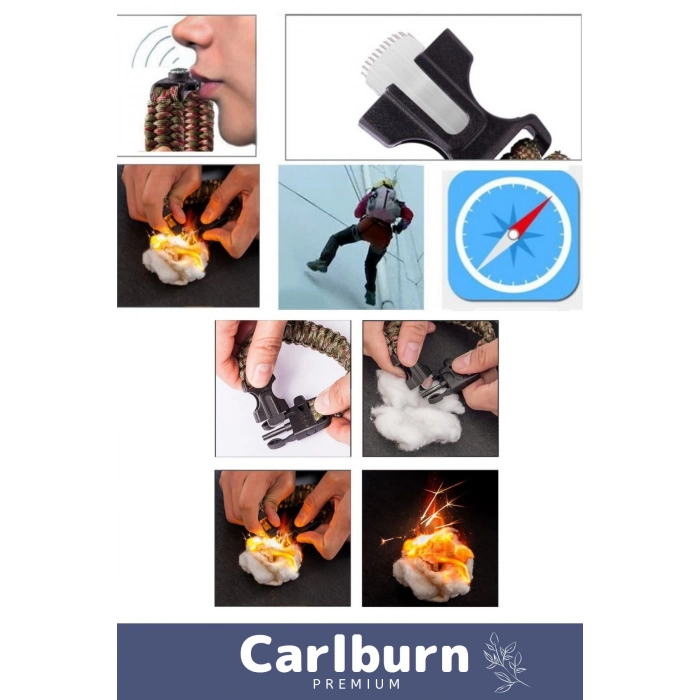 Özel Üretim Kiti Düdük Çakı Pusula Çakmaktaşı Paraşüt İpi Rahat Çok Amaçlı Hayatta Kalma Bilekliği