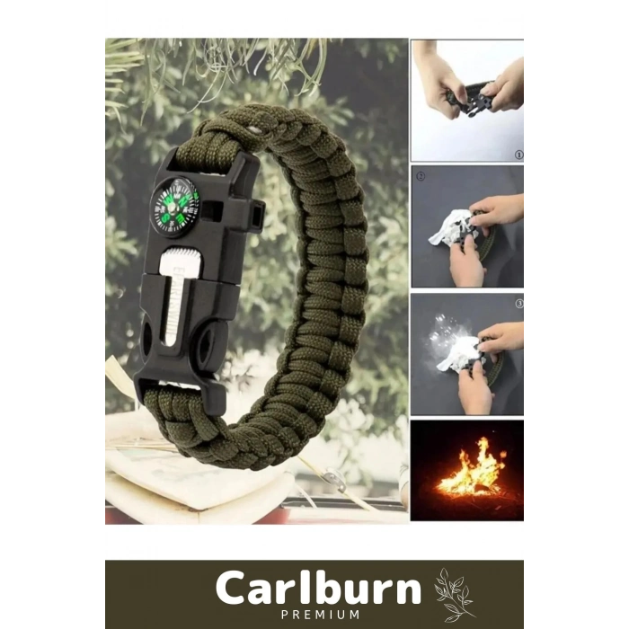 Özel Üretim Kiti Düdük Çakı Pusula Çakmaktaşı Paraşüt İpi Rahat Çok Amaçlı Hayatta Kalma Bilekliği