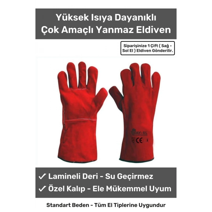 Deluxe Serisi Yanmaz Isıya Dayanıklı Eldiven Kaynak Yangın Için Su Geçirmez Çok Amaçlı Deri Eldiven