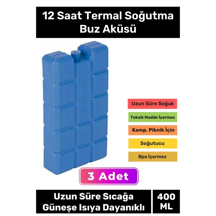 Premium Uzun Süre Sıcağa Güneşe Isıya Dayanıklı 12 Saat Termal Soğutma Buz Aküsü Kasedi 3lü