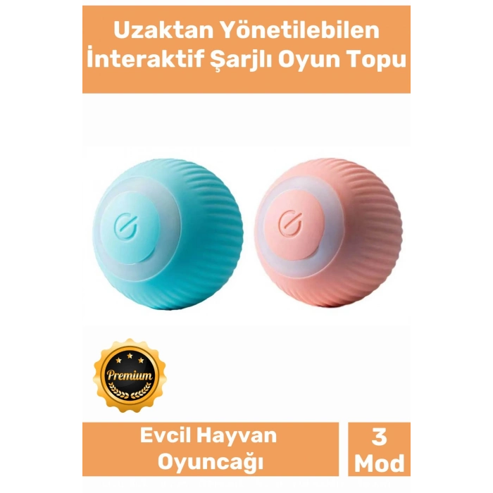 Özel Uzun Süre Dayanıklı Silikon 3 Modlu Otomatik Kumandalı İnteraktif Kedi Köpek Şarjlı Oyun Topu