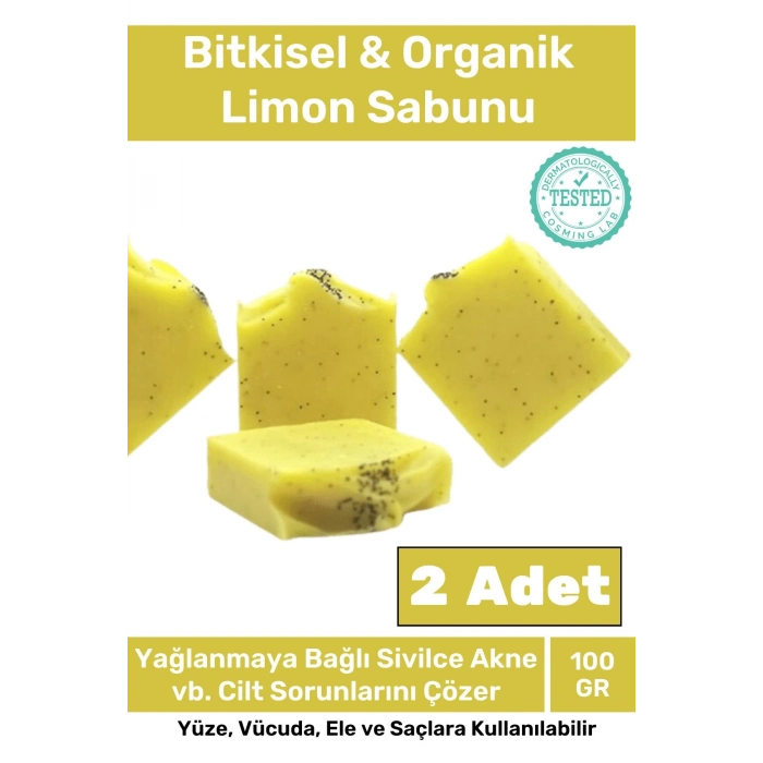 Özel Üretim %100 Doğal Güzel Kokulu El Yüz Saç Vücut Cilt Orijinal Limon Sabunu - 2 Adet
