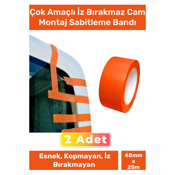 Özel Üretim Çok Amaçlı Araba Kopmayan İz Bırakmaz PVC 25 Metre Cam Montaj Sabitleme Bandı - 2 Adet