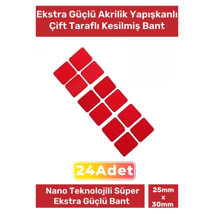Özel Üretim Ekstra Güçlü PE Köpük Esaslı Çift Taraflı Hazır Kesilmiş 25x30mm Asma Bant 24 Adet