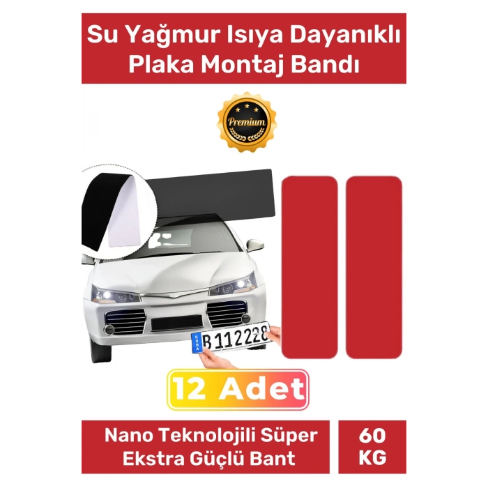 Ekstra Güçlü Neme Basınçlı Su Yağmur Isıya Dayanıklı Çift Taraflı 85x30mm Plaka Montaj Bandı 12 Adet
