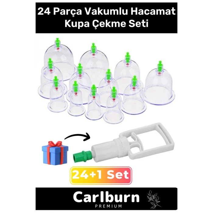 Özel Üretim Selülit Çatlak Giderici Vakumlu Masaj Aleti 24lü Kupa Hacamat Seti