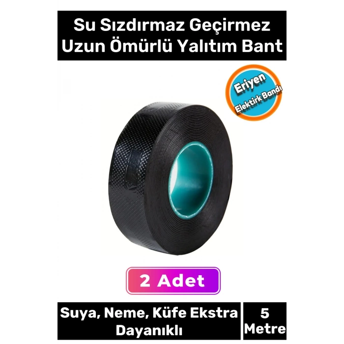 Özel Su Geçirmez Sızdırmaz Yanmaz Ekstra Güçlü Yapışkanlı Eriyen Kauçuk Yalıtım Bandı - 2 Adet