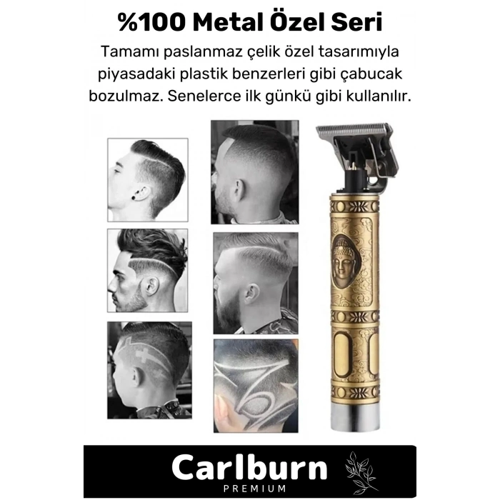 Premium Çelik Kasa Profesyonel Şarjlı Saç Sakal Ense Çizim Lazer Öncesi Tüm Vücut Tıraş Makinesi