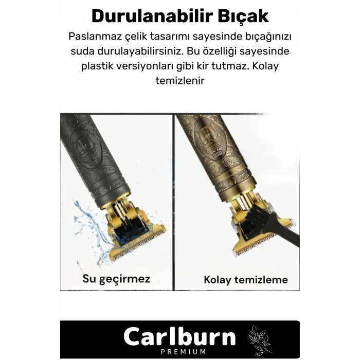 Premium Çelik Kasa Profesyonel Şarjlı Saç Sakal Ense Çizim Lazer Öncesi Tüm Vücut Tıraş Makinesi