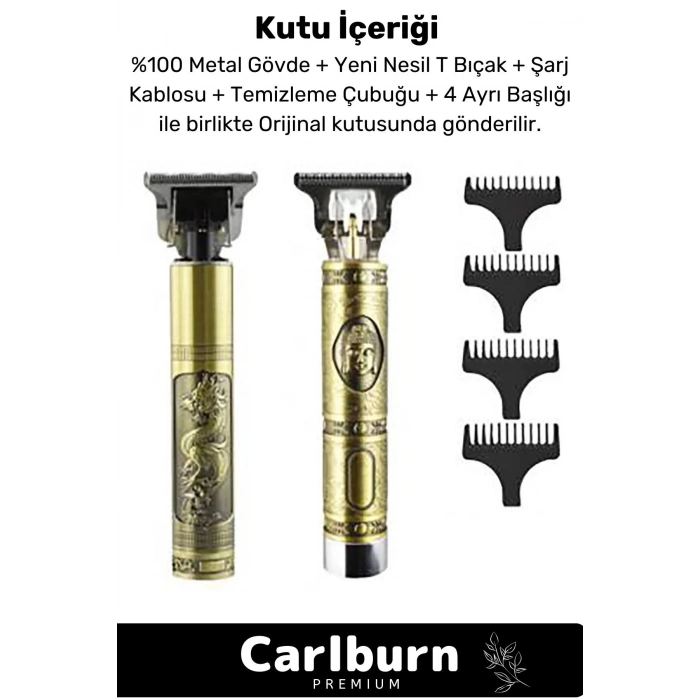 Premium Çelik Kasa Profesyonel Şarjlı Saç Sakal Ense Çizim Lazer Öncesi Tüm Vücut Tıraş Makinesi