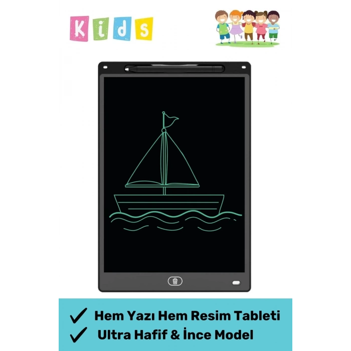 Premium Lcd Ekranlı Kalemli Dijital Çizim Tableti Yazı Tahtası Boyama Resim Akıllı Tablet 12 Inc