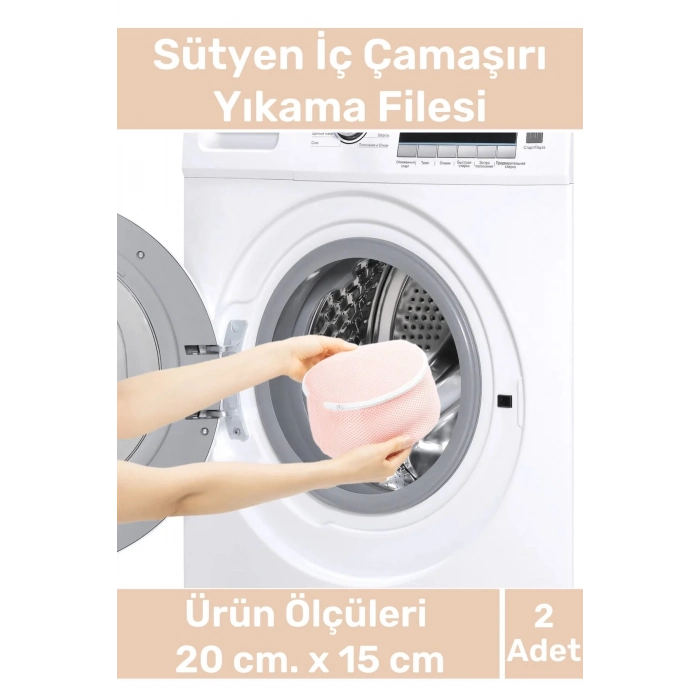 Özel Üretim Kumaş Fermuarlı Dayanıklı Çamaşır Yıkama Filesi Sütyen Yıkama Torbası 2li Paket 20x15cm