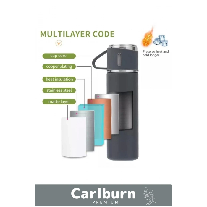 Özel Üretim Paslanmaz Çelik 3 Bardaklı Soğuk Sıcak Termos Vakumlu Termos Set Çanta Hediyeli 550 Ml