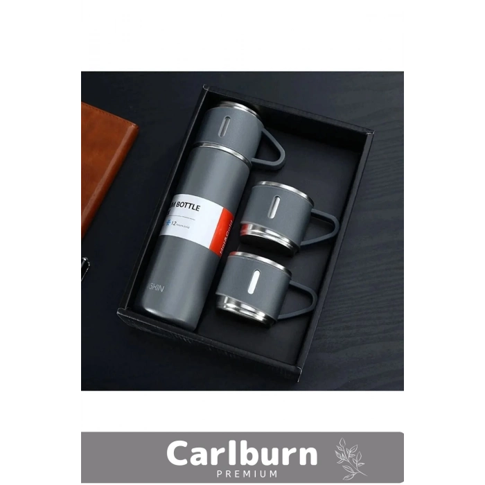 Özel Üretim Paslanmaz Çelik 3 Bardaklı Soğuk Sıcak Termos Vakumlu Termos Set Çanta Hediyeli 550 Ml