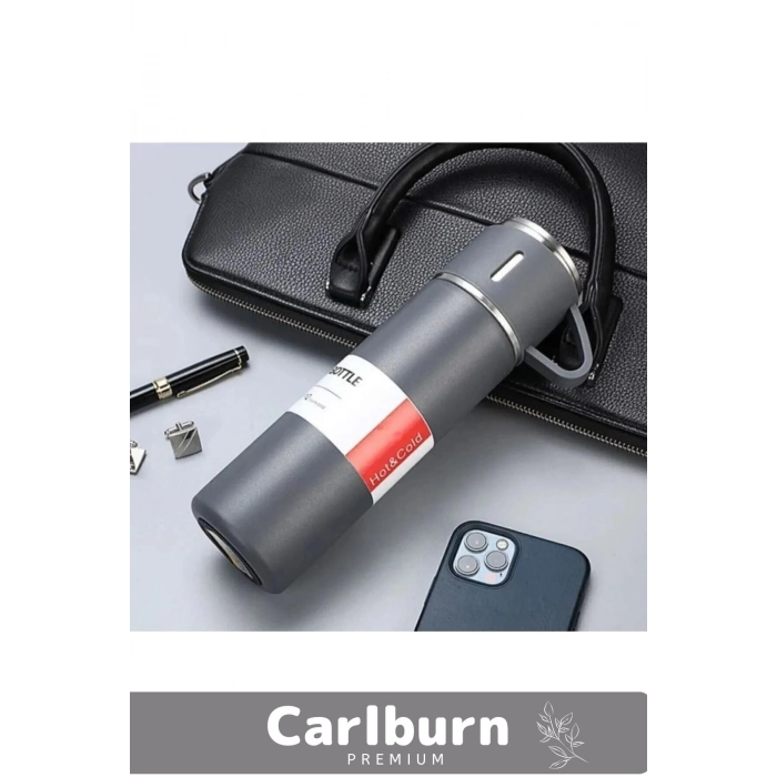 Özel Üretim Paslanmaz Çelik 3 Bardaklı Soğuk Sıcak Termos Vakumlu Termos Set Çanta Hediyeli 550 Ml