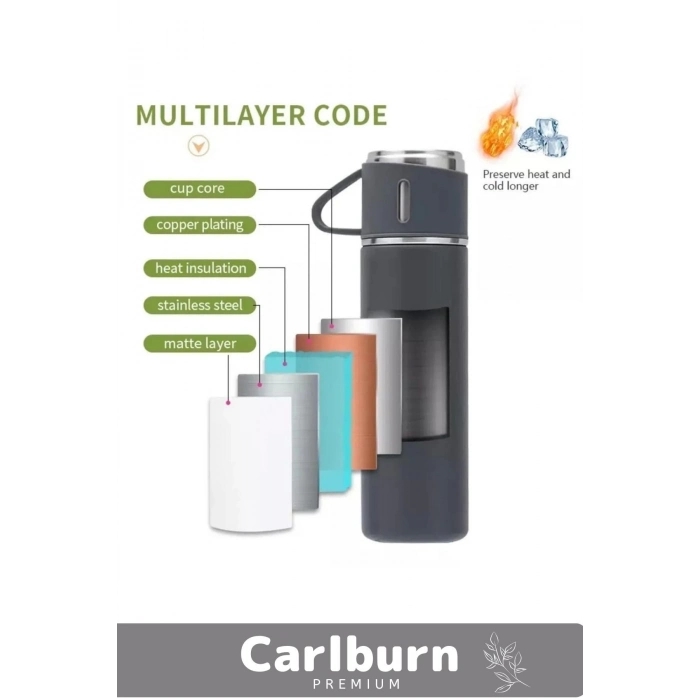 Özel Üretim Paslanmaz Çelik 3 Bardaklı Soğuk Sıcak Termos Vakumlu Termos Set Çanta Hediyeli 550 Ml