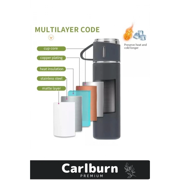 Özel Üretim Paslanmaz Çelik 3 Bardaklı Soğuk Sıcak Termos Vakumlu Termos Set Çanta Hediyeli 550 Ml