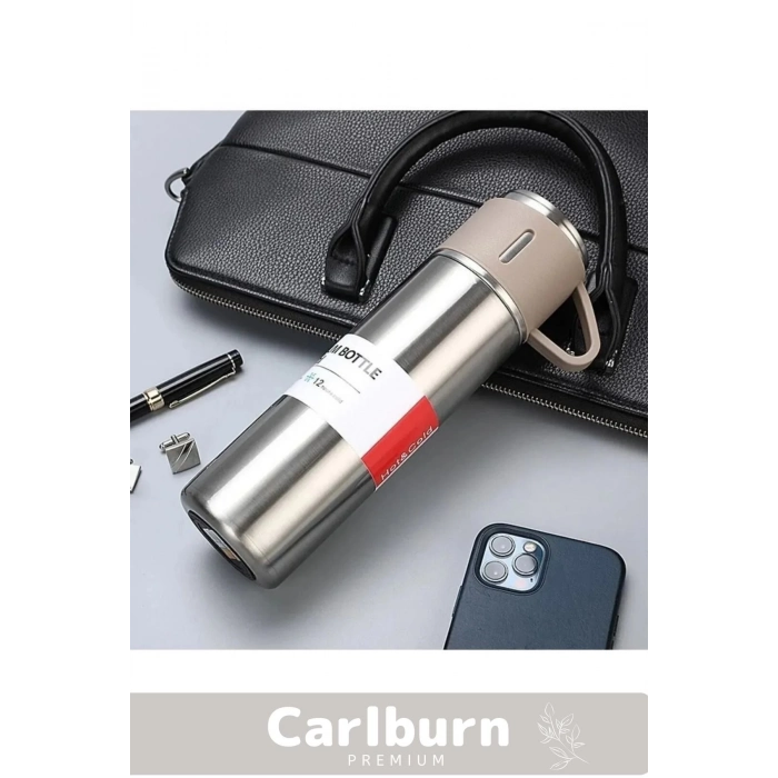 Özel Üretim Paslanmaz Çelik 3 Bardaklı Soğuk Sıcak Termos Vakumlu Termos Set Çanta Hediyeli 550 Ml