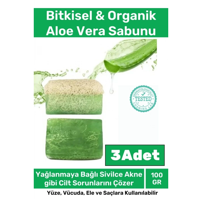 Özel %100 Doğal Koku Yüz Cilt Beyazlatıcı Organik Nemlendirici Kabak Lifli Aloe Vera Sabunu 3 Adet