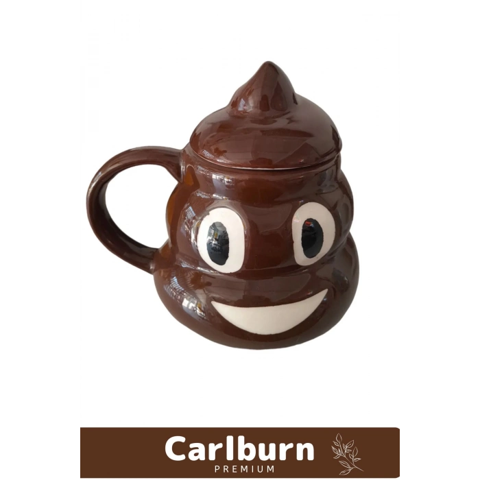 Premium Özel Tasarım Hediye Kutulu Gülücüklü Bok Şekilli Seramik Kupa 14 x 15 cm Emoji Bardak