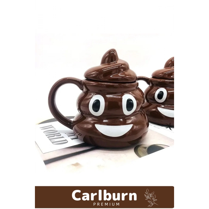 Premium Özel Tasarım Hediye Kutulu Gülücüklü Bok Şekilli Seramik Kupa 14 x 15 cm Emoji Bardak