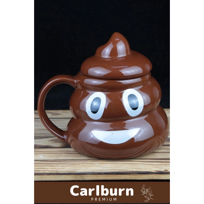 Premium Özel Tasarım Hediye Kutulu Gülücüklü Bok Şekilli Seramik Kupa 14 x 15 cm Emoji Bardak