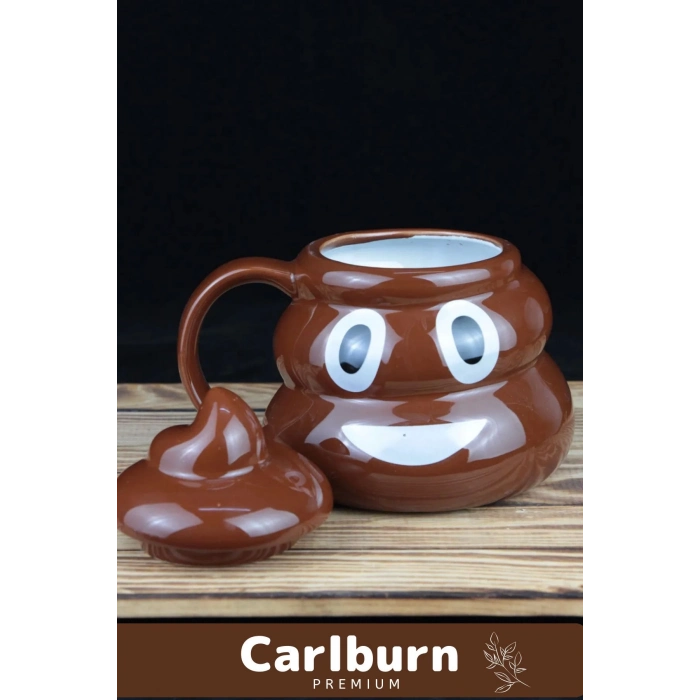 Premium Özel Tasarım Hediye Kutulu Gülücüklü Bok Şekilli Seramik Kupa 14 x 15 cm Emoji Bardak