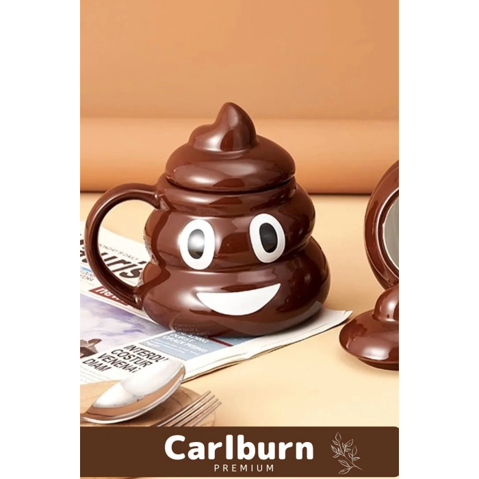 Premium Özel Tasarım Hediye Kutulu Gülücüklü Bok Şekilli Seramik Kupa 14 x 15 cm Emoji Bardak