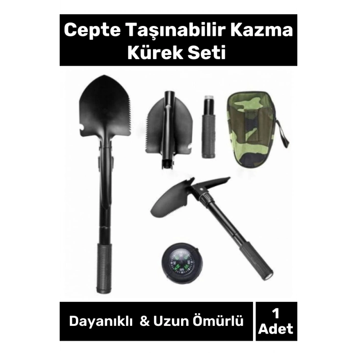 Premium Seri Cepte Taşıma Çantalı Katlanabilir Kamp Portatif Pusula Testere Kazma Kürek Deprem Seti